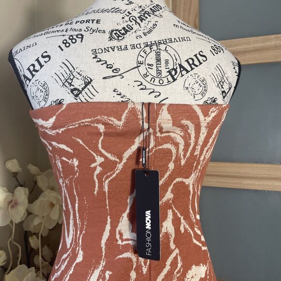 Fashion Nova Orange Print Tube Bodycon Midi Dress Size Medium - Picture 5 of 7